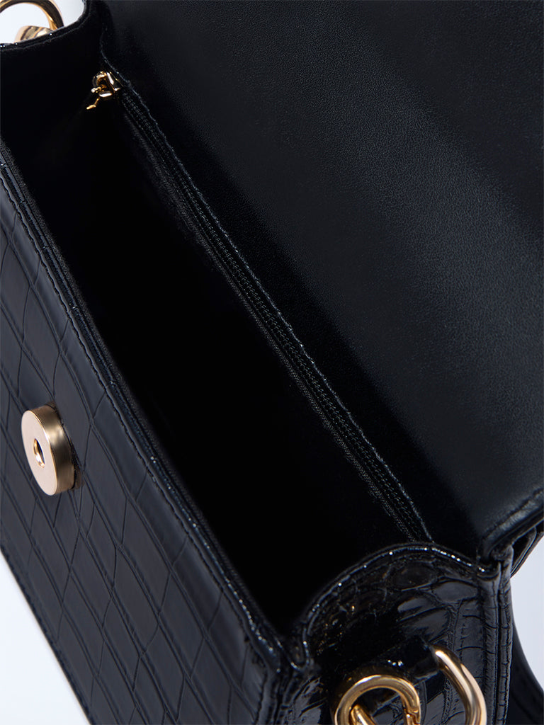 Westside Black Textured Bag with Sling Handle