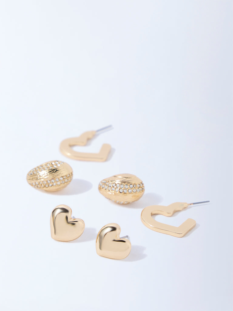 Westside Accessories Gold Heart Earrings - Pack of 3