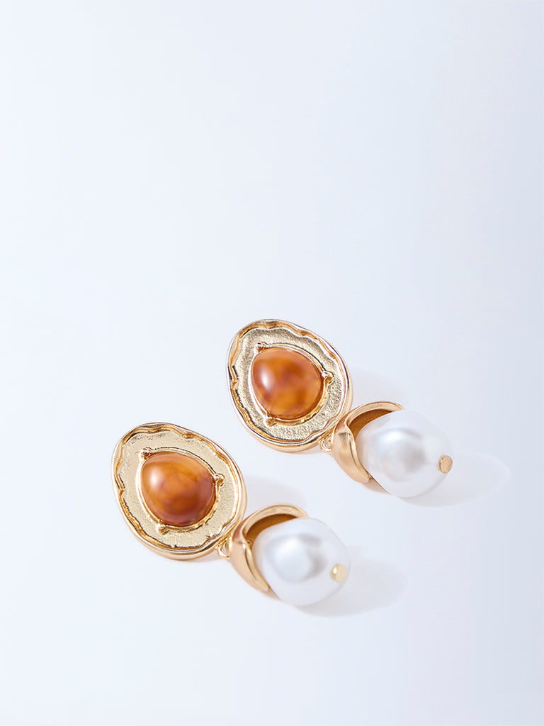 Westside Accessories Orange Pearl Drop Earrings
