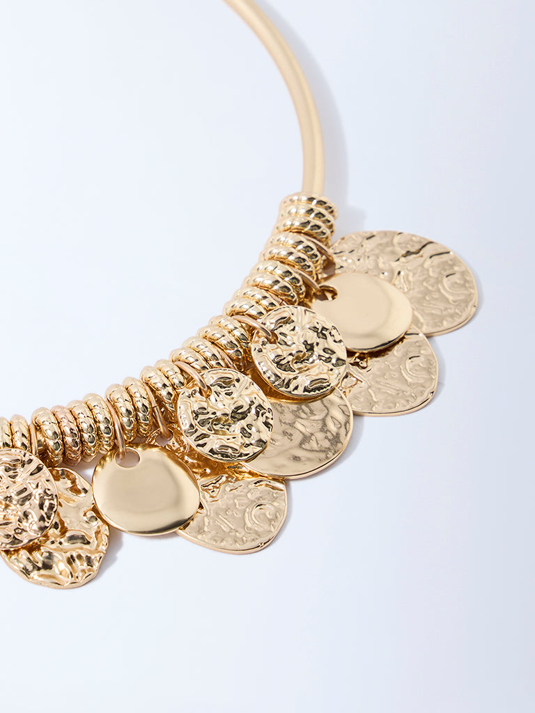 Westside Accessories Gold Molten Coins Statement Necklace