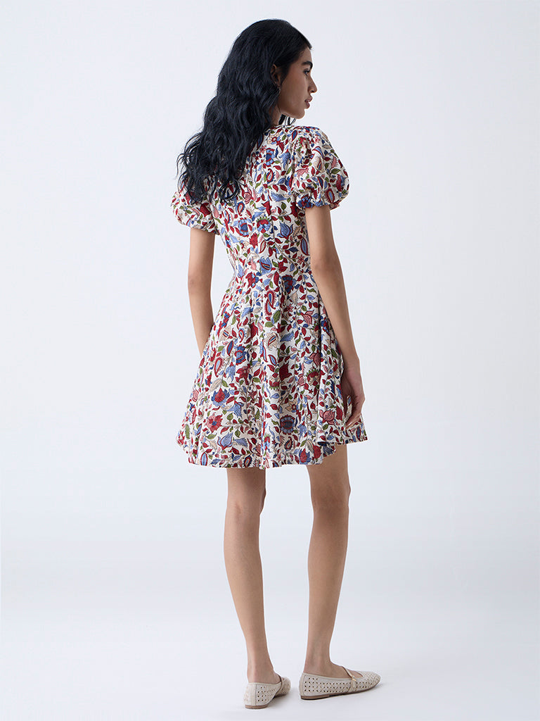 Bombay Paisley Multicolour Floral Cotton A-Line Dress