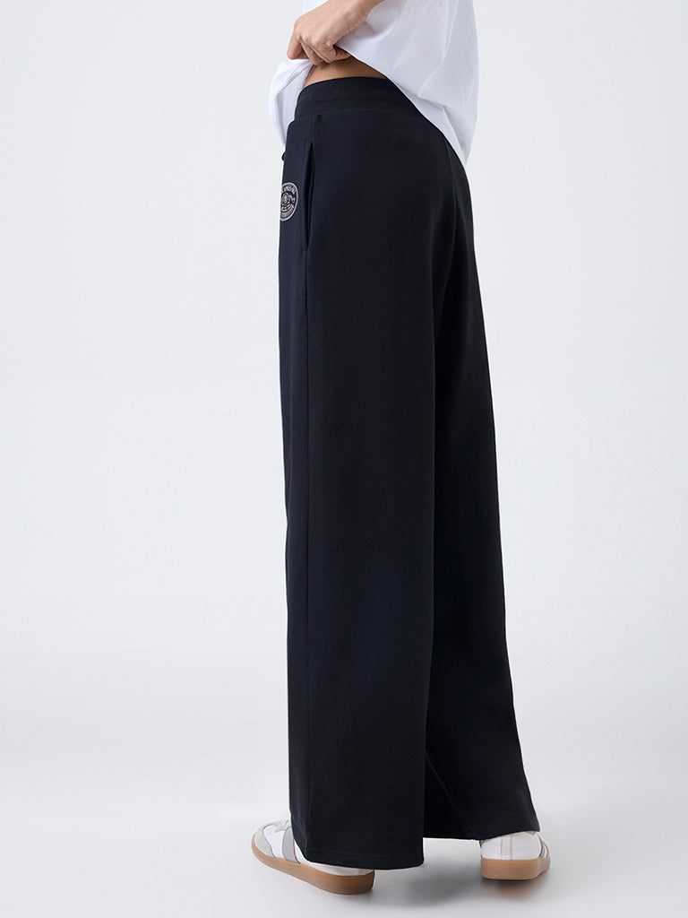 Studiofit Black Printed High-Rise Cotton Track Pants