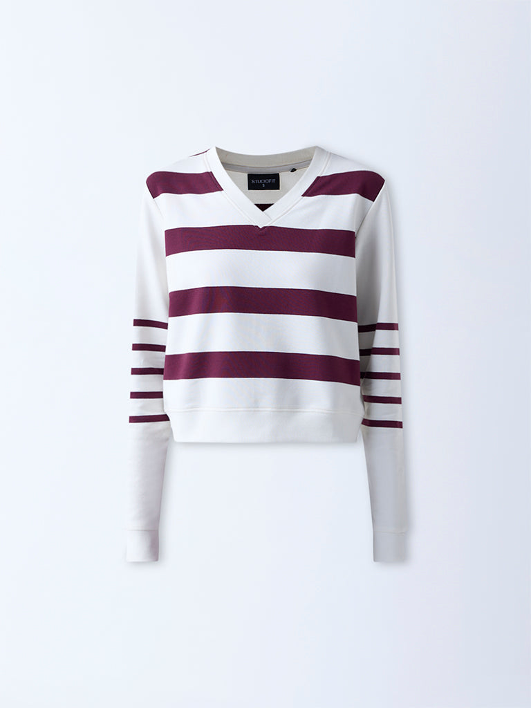 Studiofit Plum Striped Cotton-Blend T-Shirt