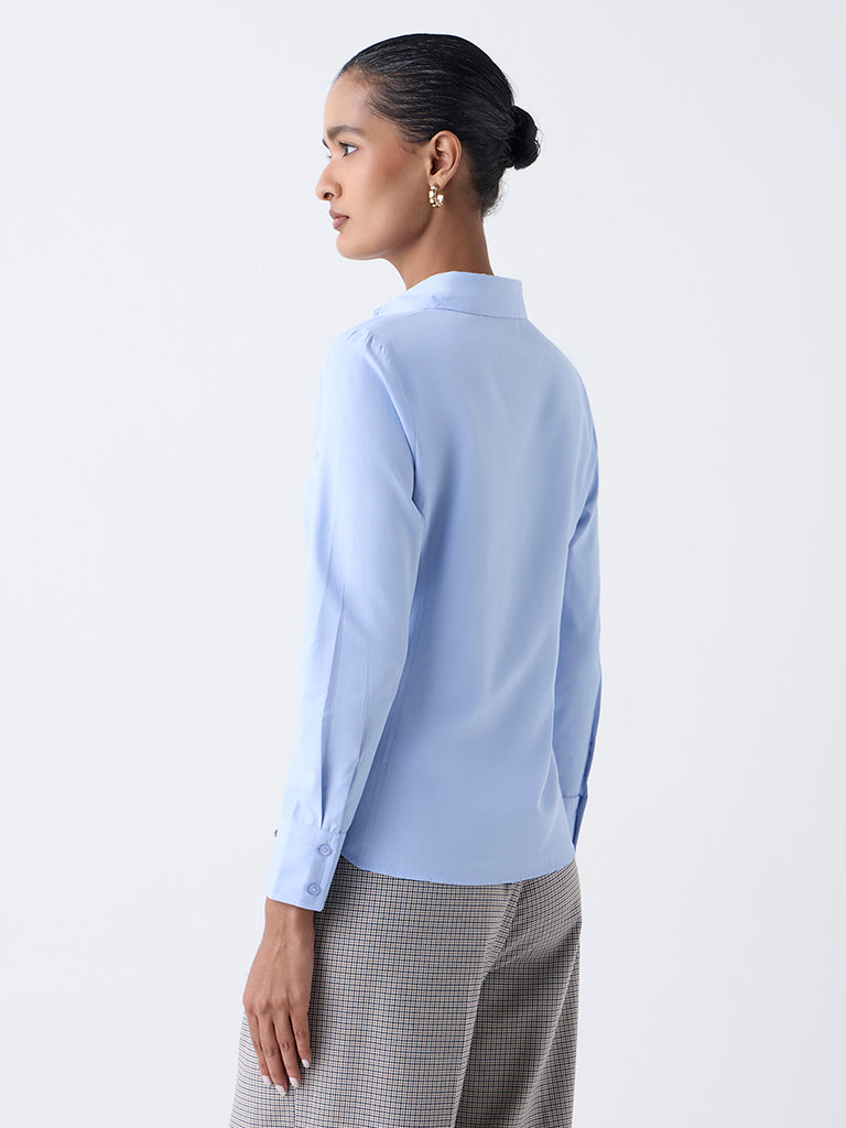 Wardrobe Blue Solid Cotton Shirt