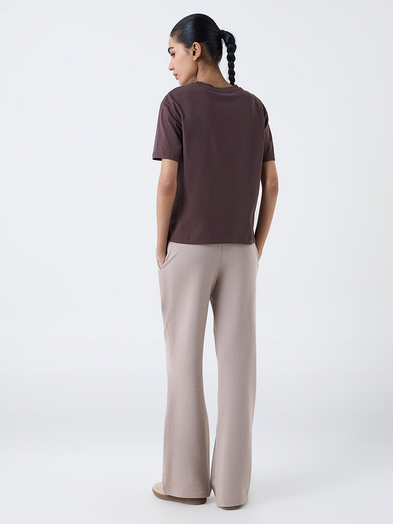 Studiofit Taupe Solid High-Rise Cotton Pants