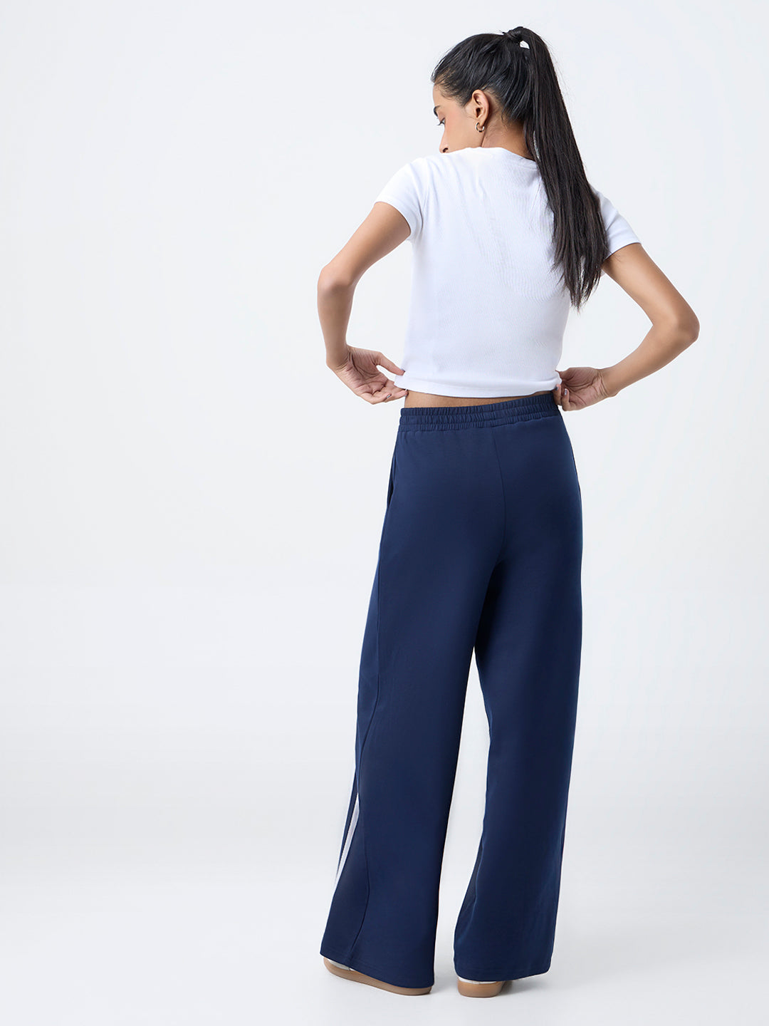 Studiofit Navy Striped High-Rise Track Pants