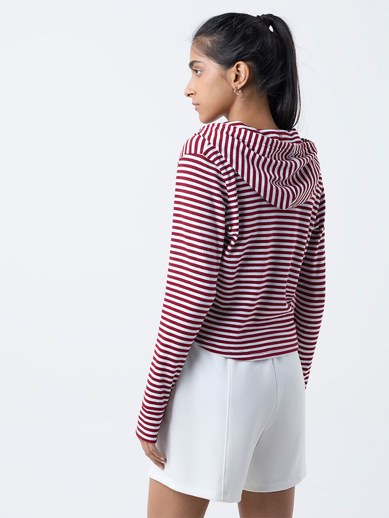 Studiofit Maroon Striped Hooded Jacket