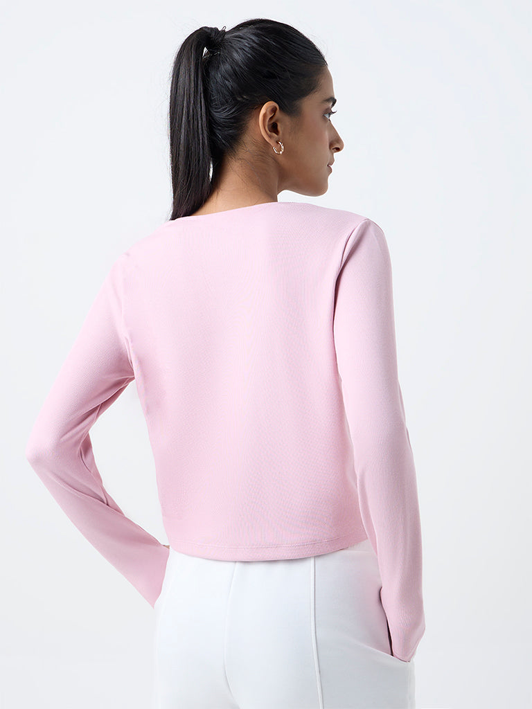 Studiofit Pink Ribbed-Textured T-Shirt