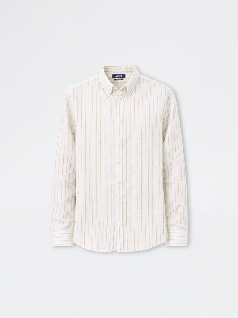 Ascot Off-White Striped Relaxed-Fit Linen Shirt