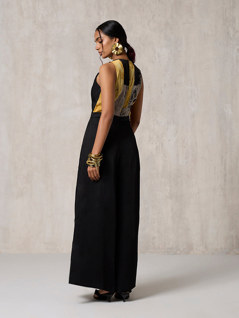 Printed Wide-Leg Black Jumpsuit