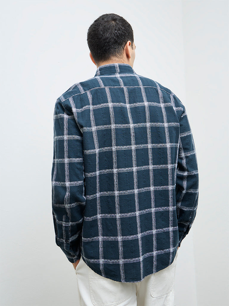 WES Casuals Teal Checks Design Relaxed-Fit Cotton Shirt