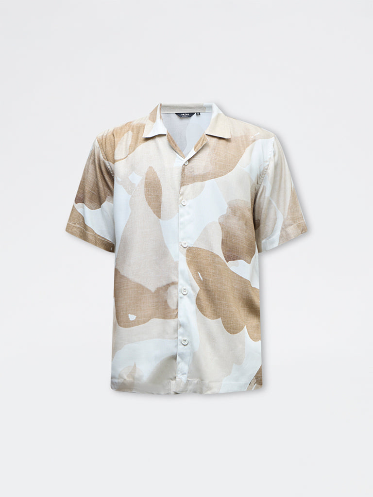 Nuon Brown Abstract Printed Relaxed-Fit Shirt