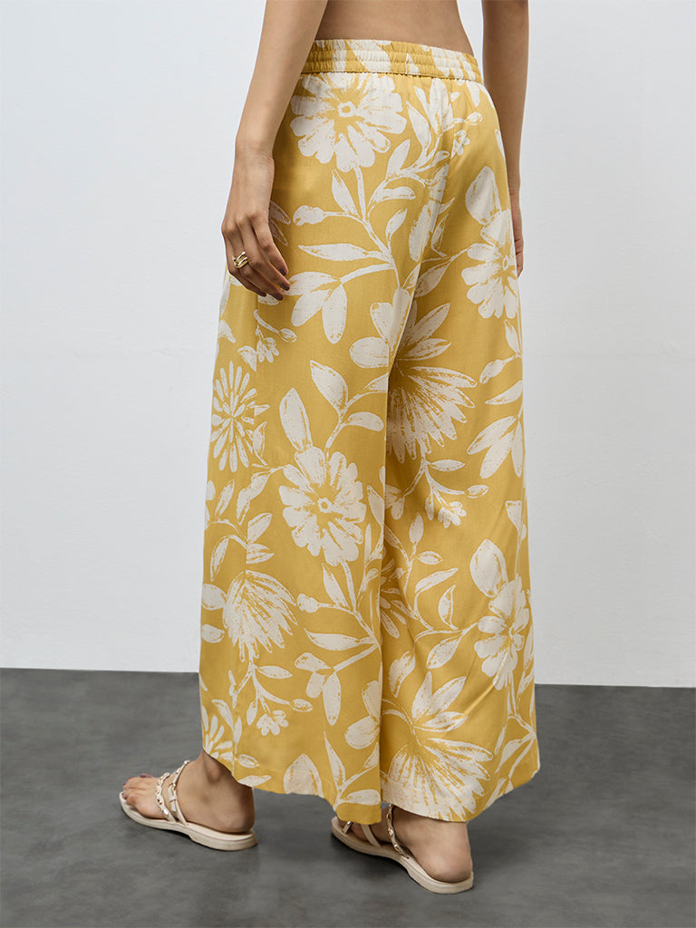 Utsa Yellow Floral Printed Palazzos