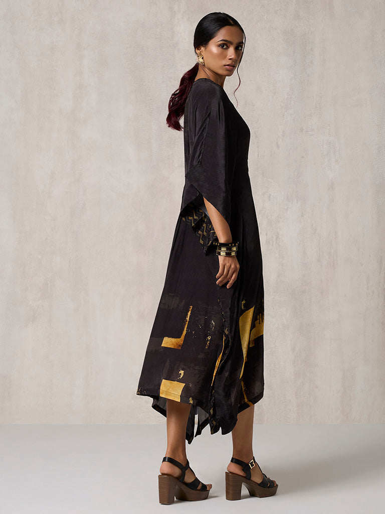 Printed Black Kaftan with Slip