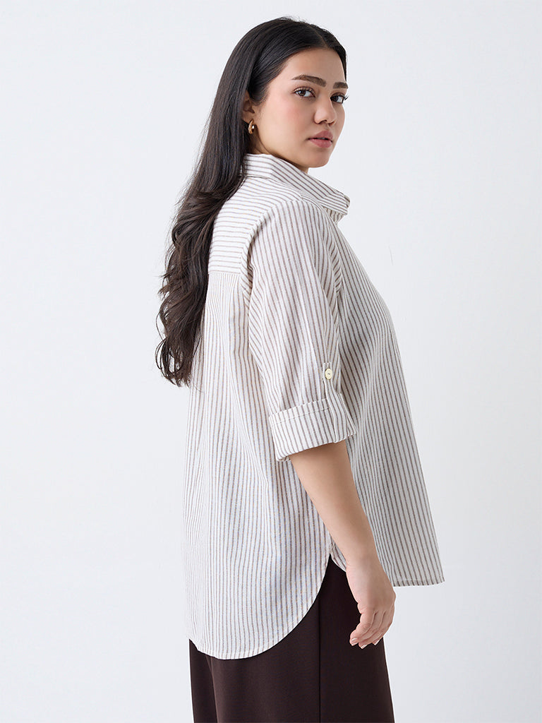 Gia Cream Striped Cotton-Blend Shirt