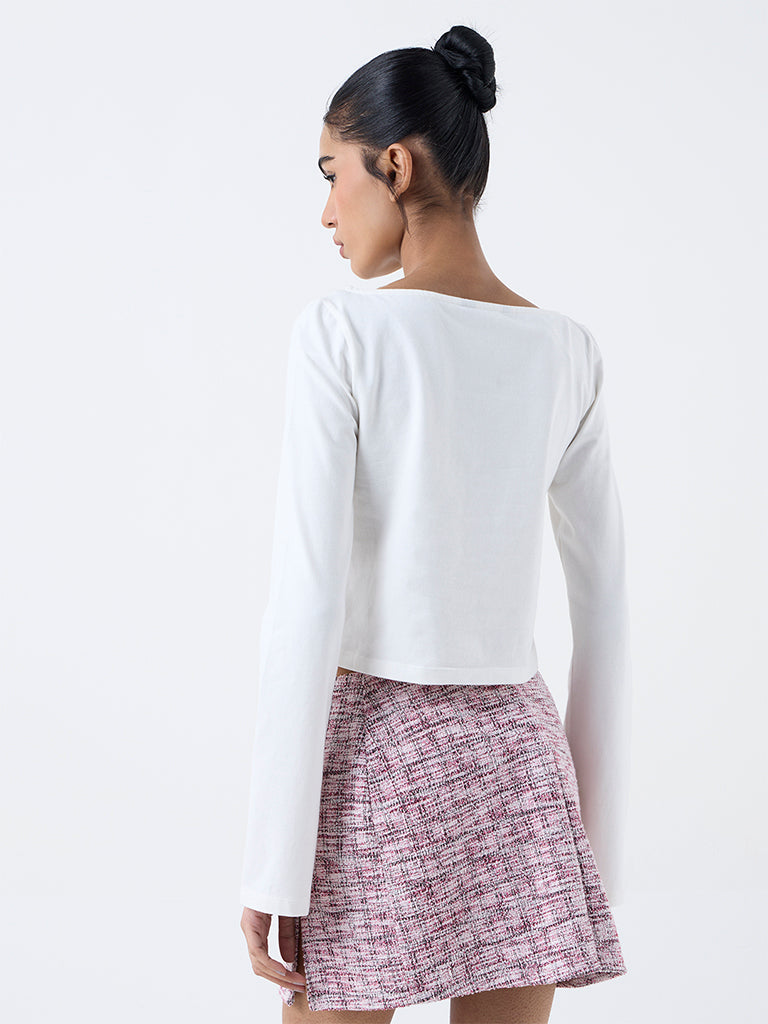 Nuon White Text Pattern Cotton-Blend T-Shirt
