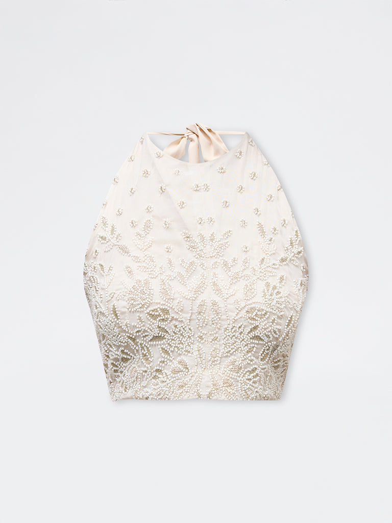 Vark Off-White Embellished Halter-Neck Top