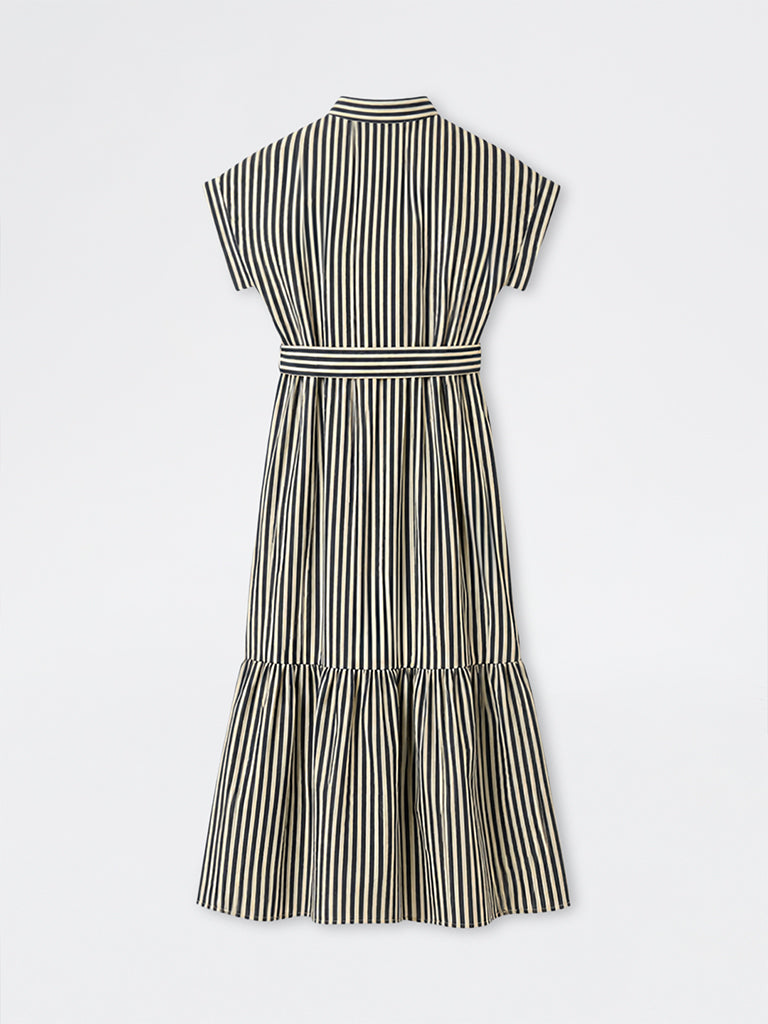 LOV Black Striped Cotton-Blend Shirt Dress with Belt