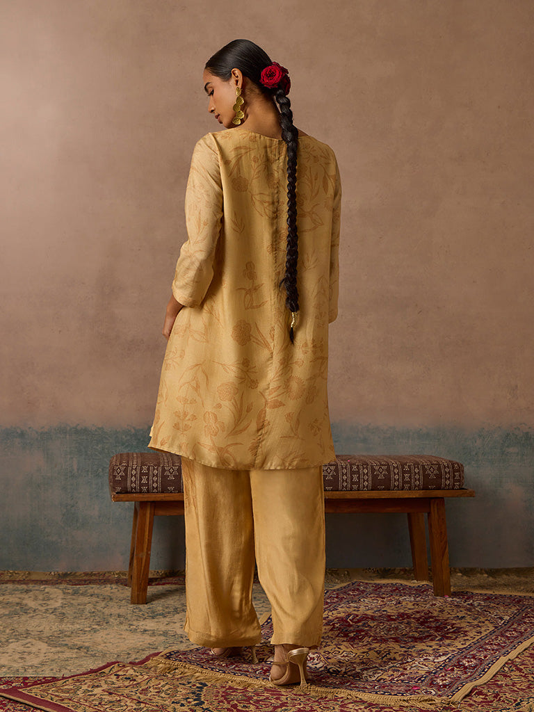 Samoh Printed Gold Kurta and Pant Set