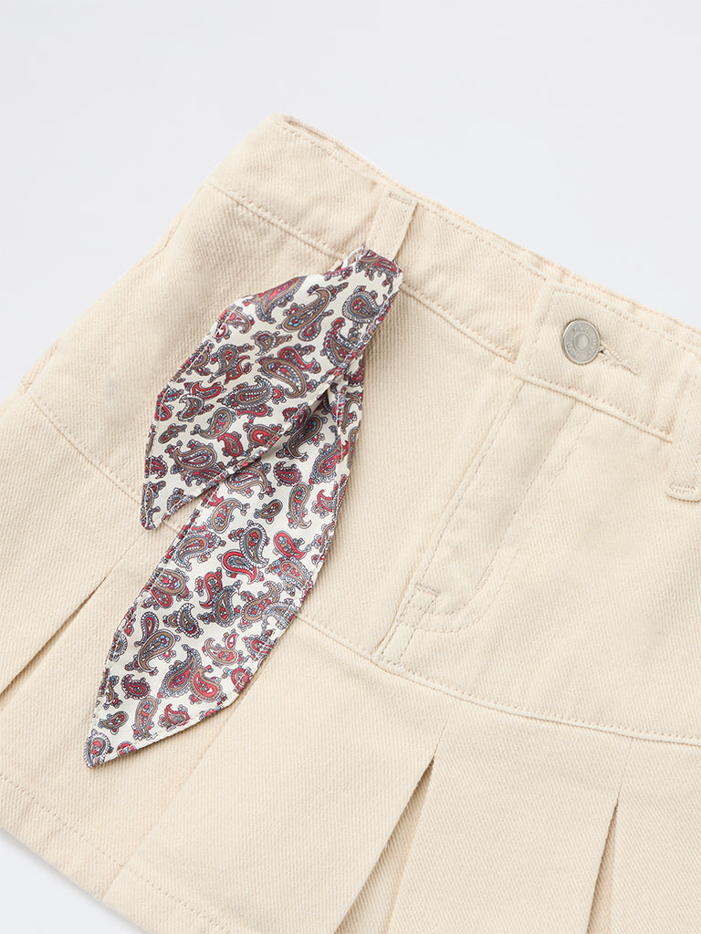 HOP Kids Girls Beige Mid-Rise Denim Skirt