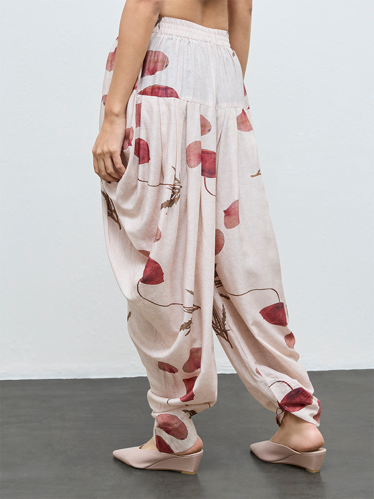Zuba Off-White Botanical Printed Dhoti Pants