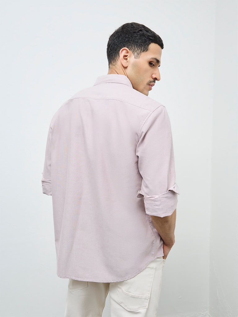 WES Casuals Mauve Solid Relaxed-Fit Cotton Shirt