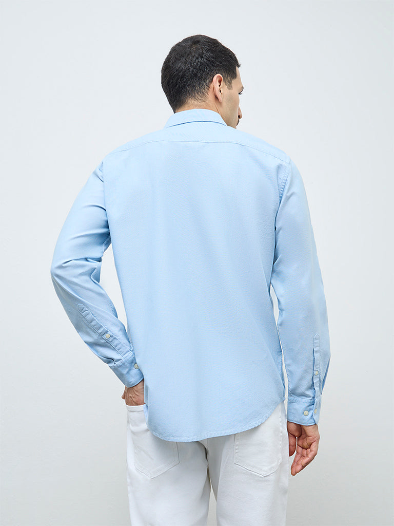 WES Casuals Light Blue Solid Relaxed-Fit Cotton Shirt
