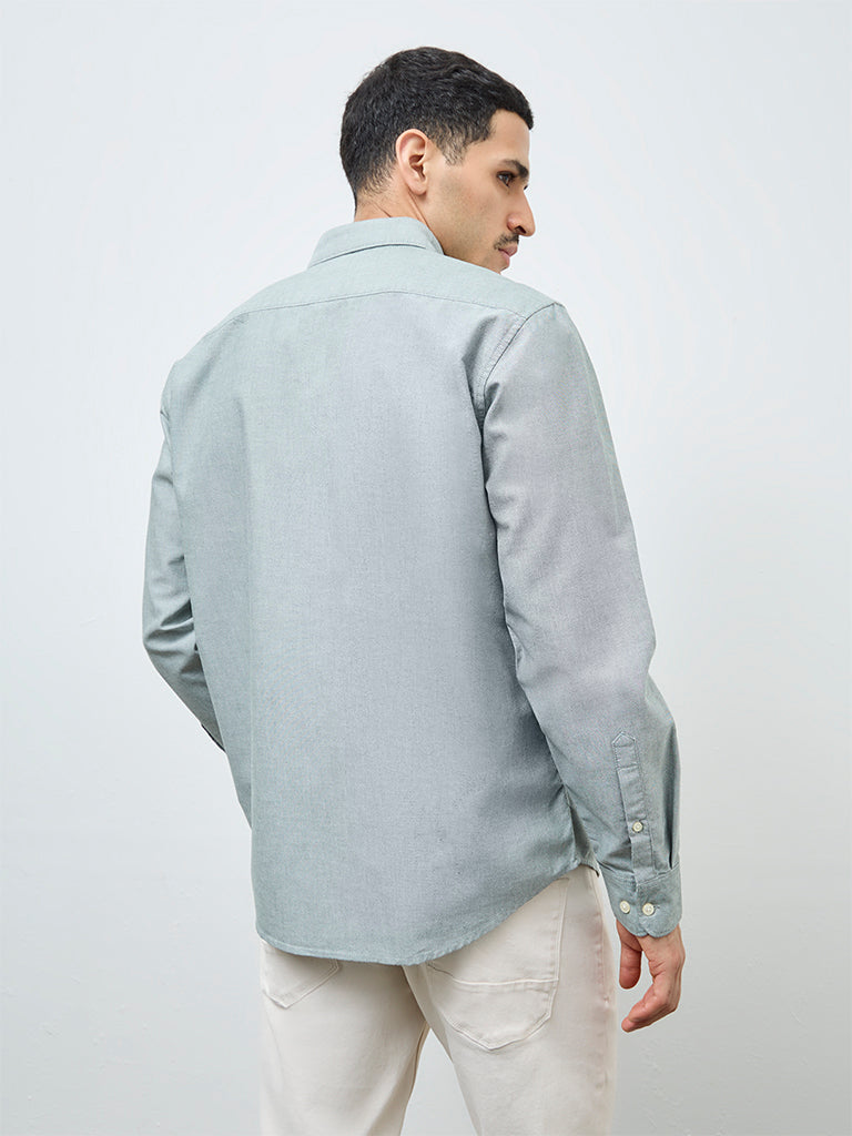 WES Casuals Sage Solid Relaxed-Fit Cotton Shirt