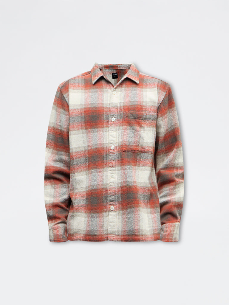 Nuon Red Checks Pattern Relaxed-Fit Cotton Shirt