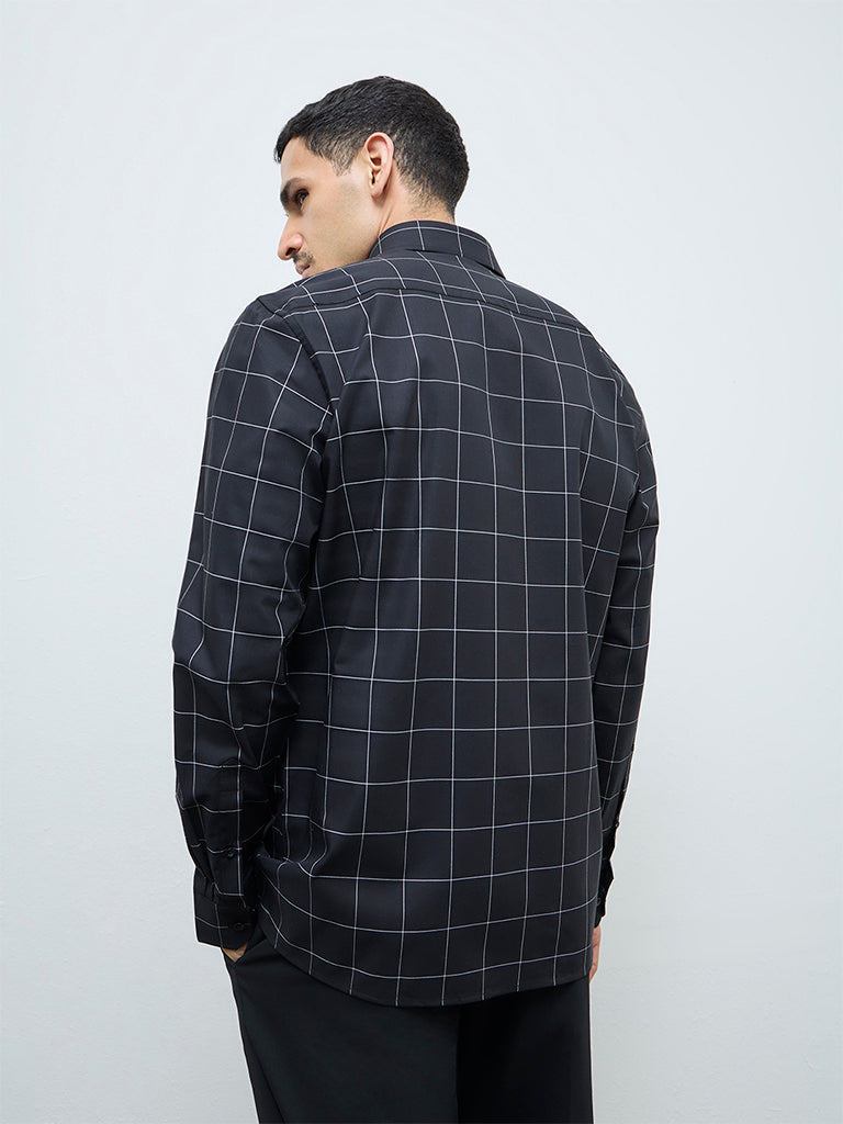 WES Formals Black Checked Ultra Slim-Fit Cotton Shirt