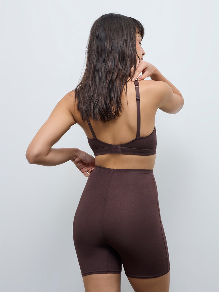 Wunderlove Dark Brown High-Rise Cotton-Blend Cycling Shorts