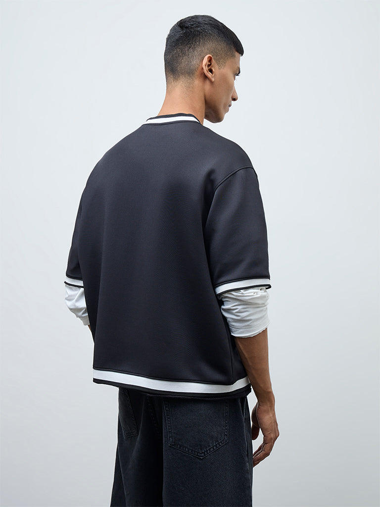 Nuon Black Text Detailed Relaxed-Fit Shirt