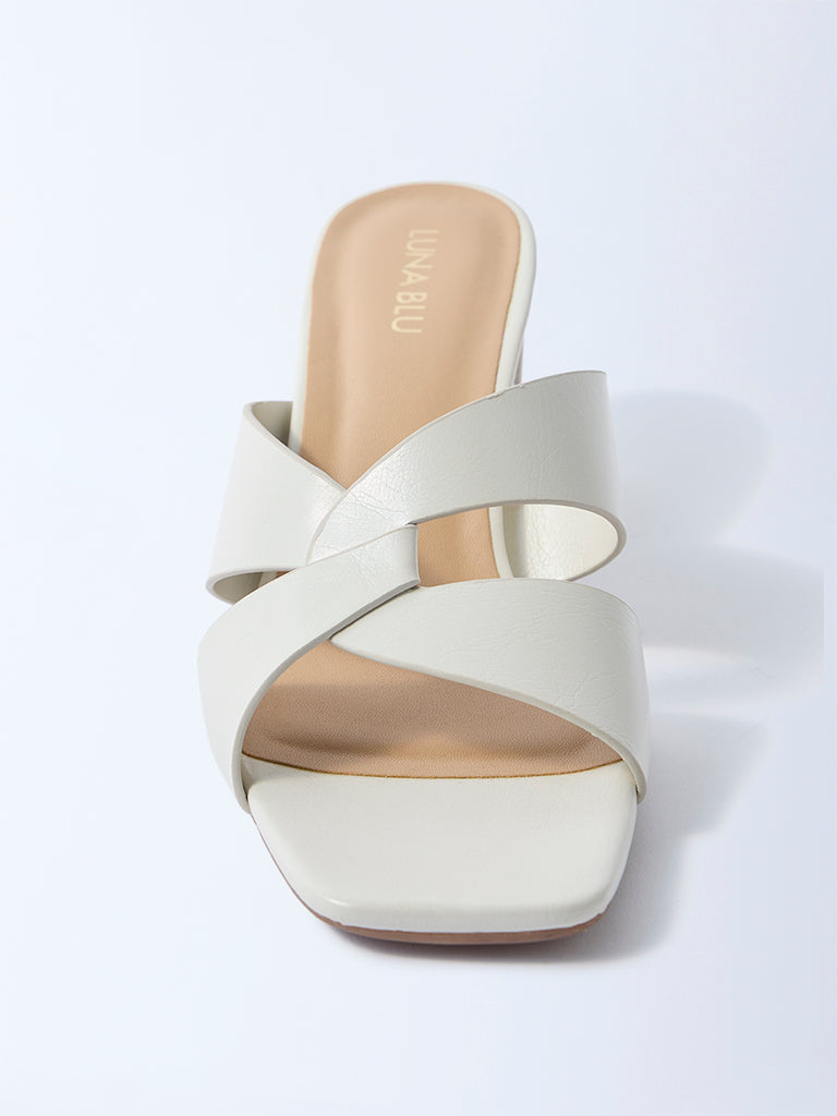LUNA BLU Ivory Block-Heel Sandals