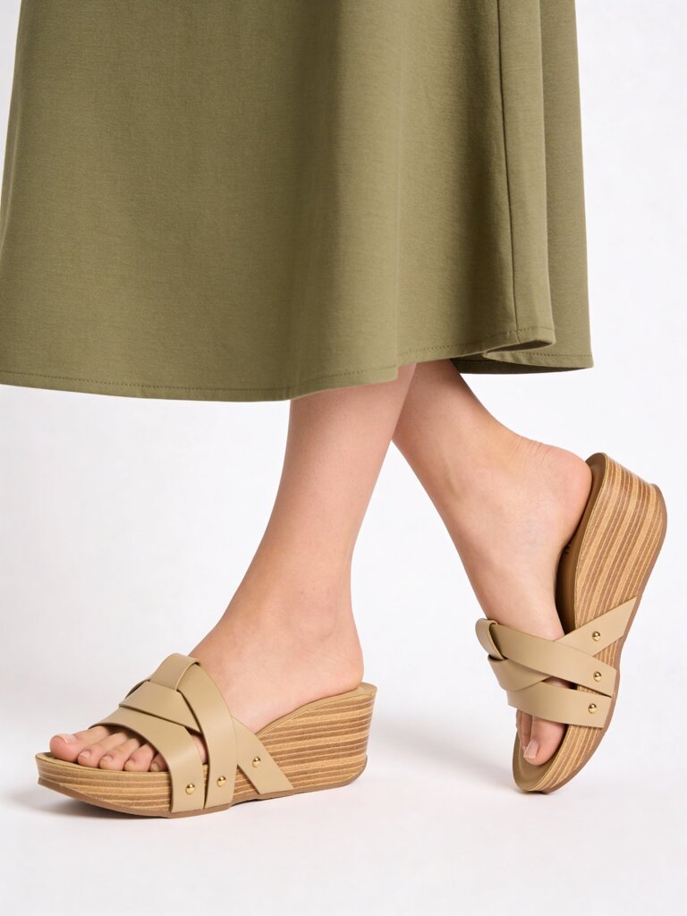 LUNA BLU Taupe Multi-Strap Wedge Sandals