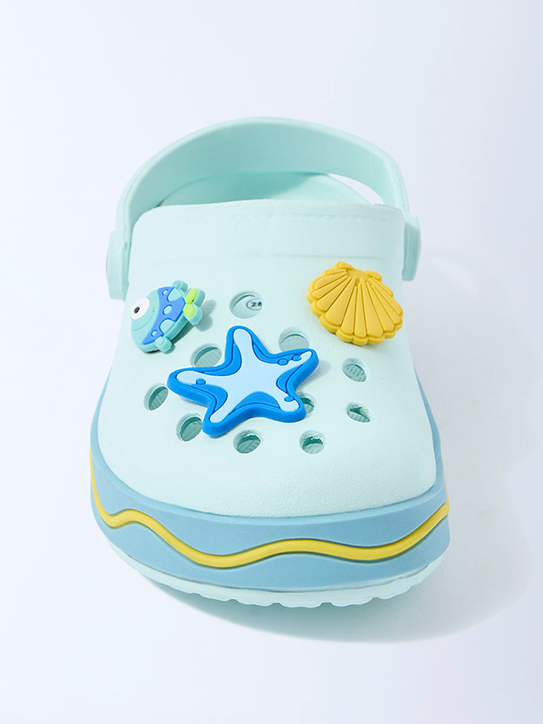 Yellow Blue Underwater Applique-Detailed Clogs