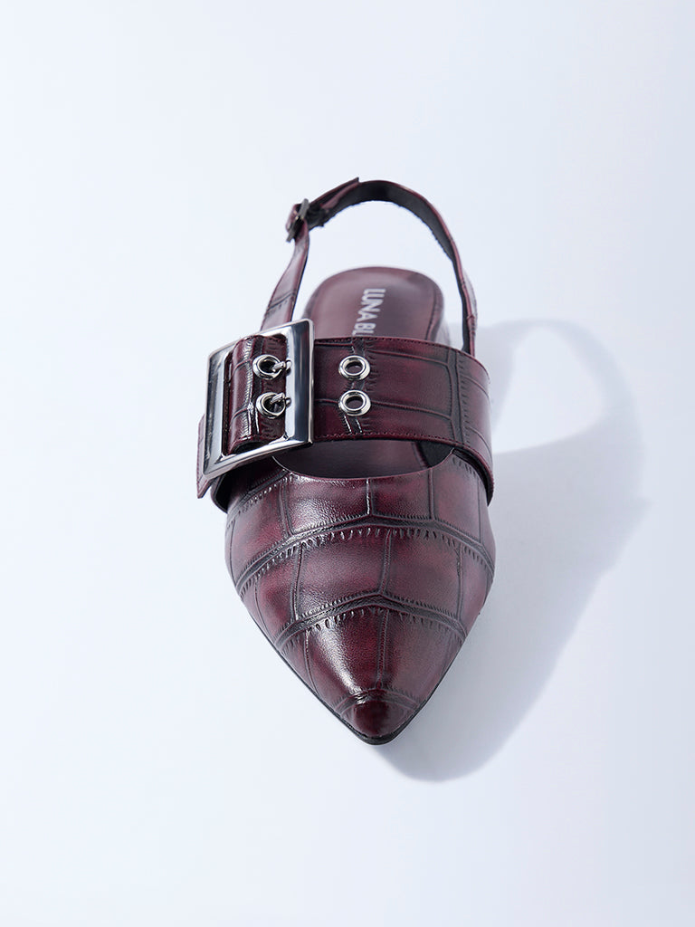 LUNA BLU Burgundy Textured Slingback Mules