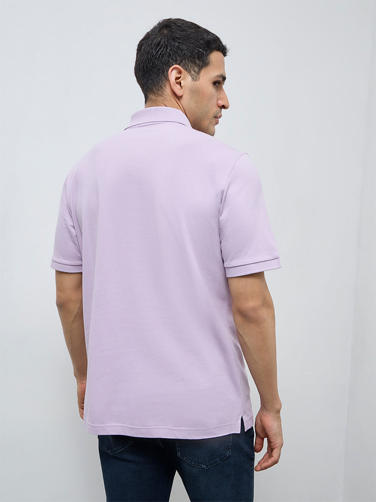 WES Casuals Lilac Relaxed-Fit Cotton-Blend Polo T-Shirt