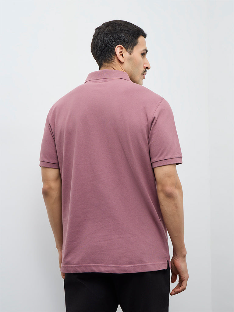 WES Casuals Mauve Relaxed-Fit Cotton-Blend Polo T-Shirt