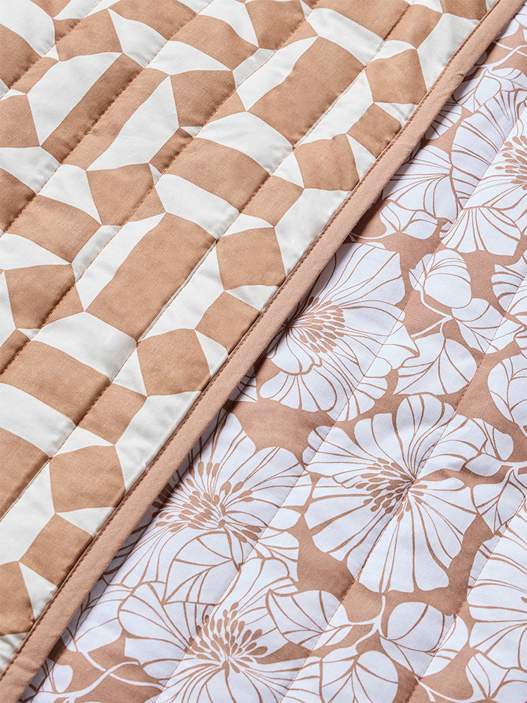 Westside Home Brown Floral Reversible Quilted Single Bed Comforter
