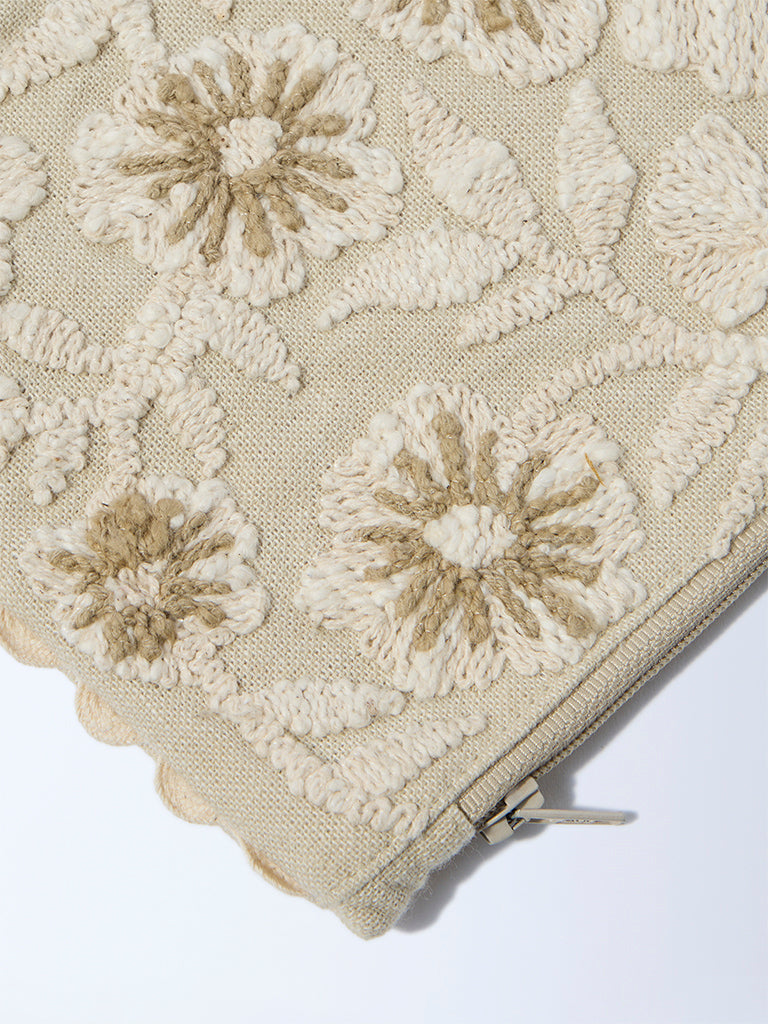 Westside Home Beige Floral Embroidered Pouch