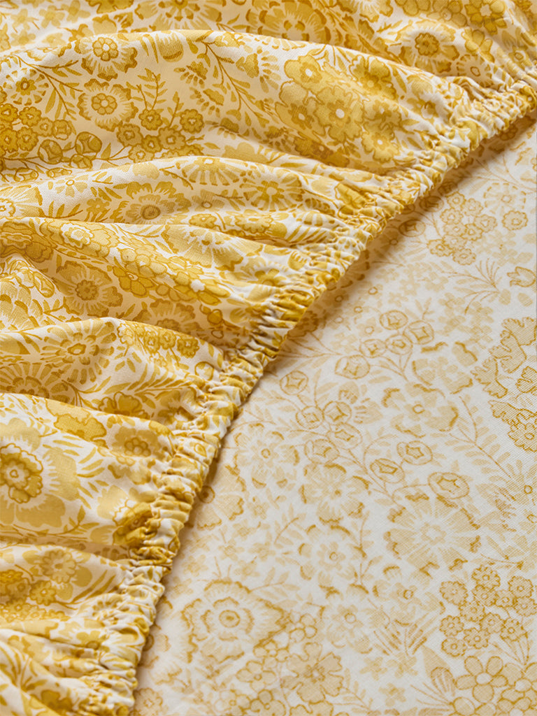 Westside Home Yellow Floral Pattern King Bed Sheet Set