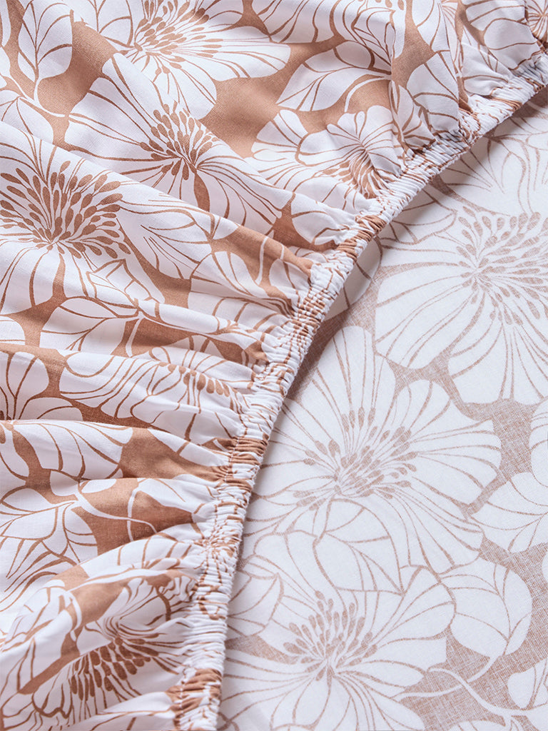 Westside Home Brown Floral Pattern Queen Bed Sheet Set