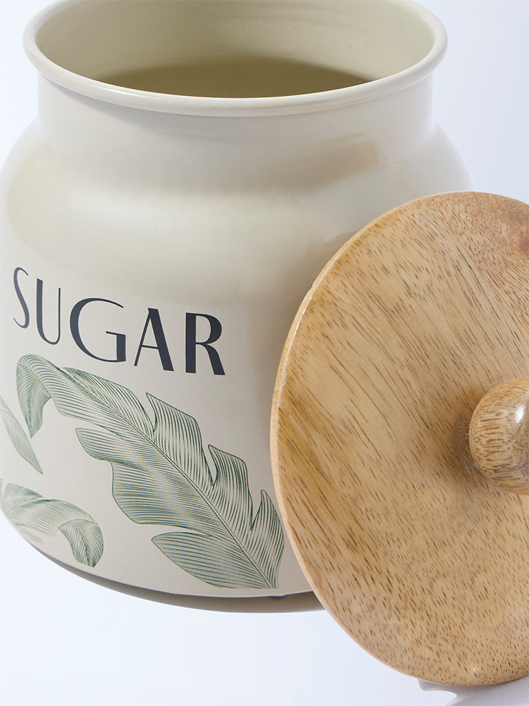 Westside Home Ivory Leaf Design Sugar Jar