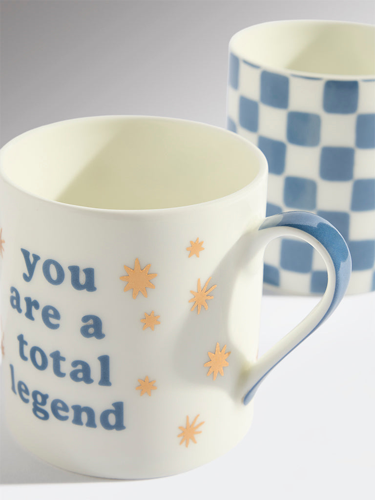 Westside Home Blue and Gold Printed Mugs (Set of 2)