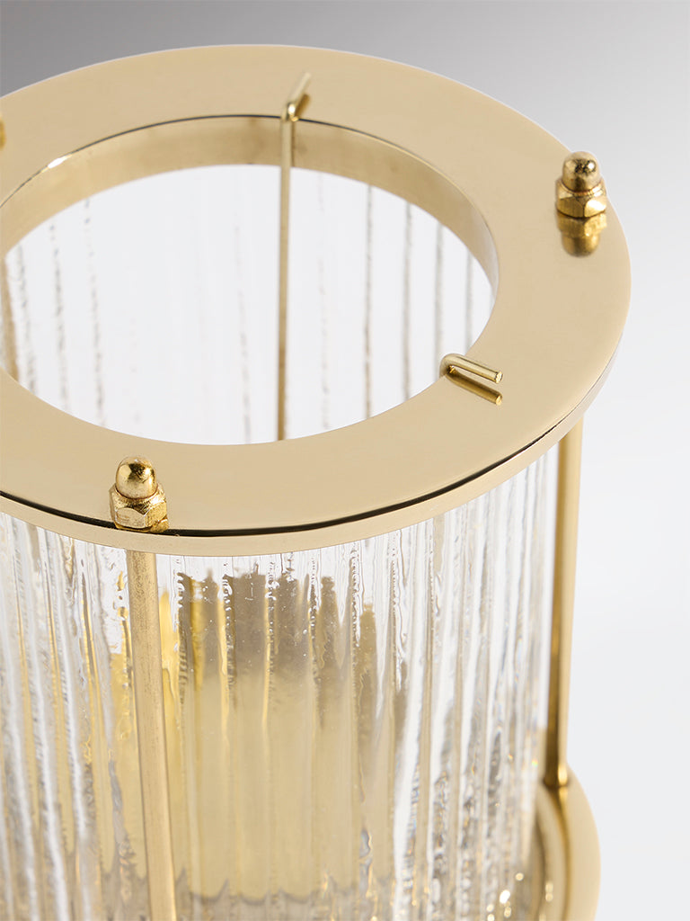 Westside Home Gold Ribbed Hurricane Glass Candle Holder