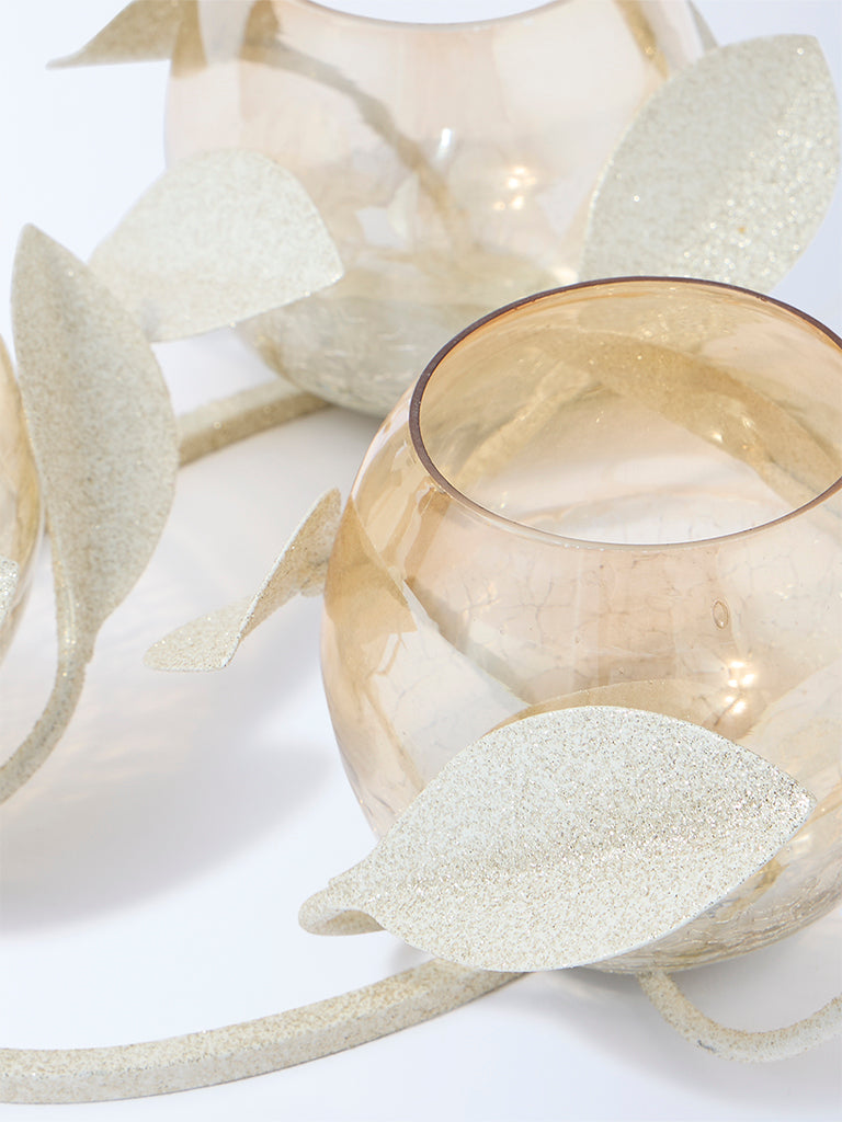 Westside Home Gold Triple Leaf Design Tealight Candle Holder