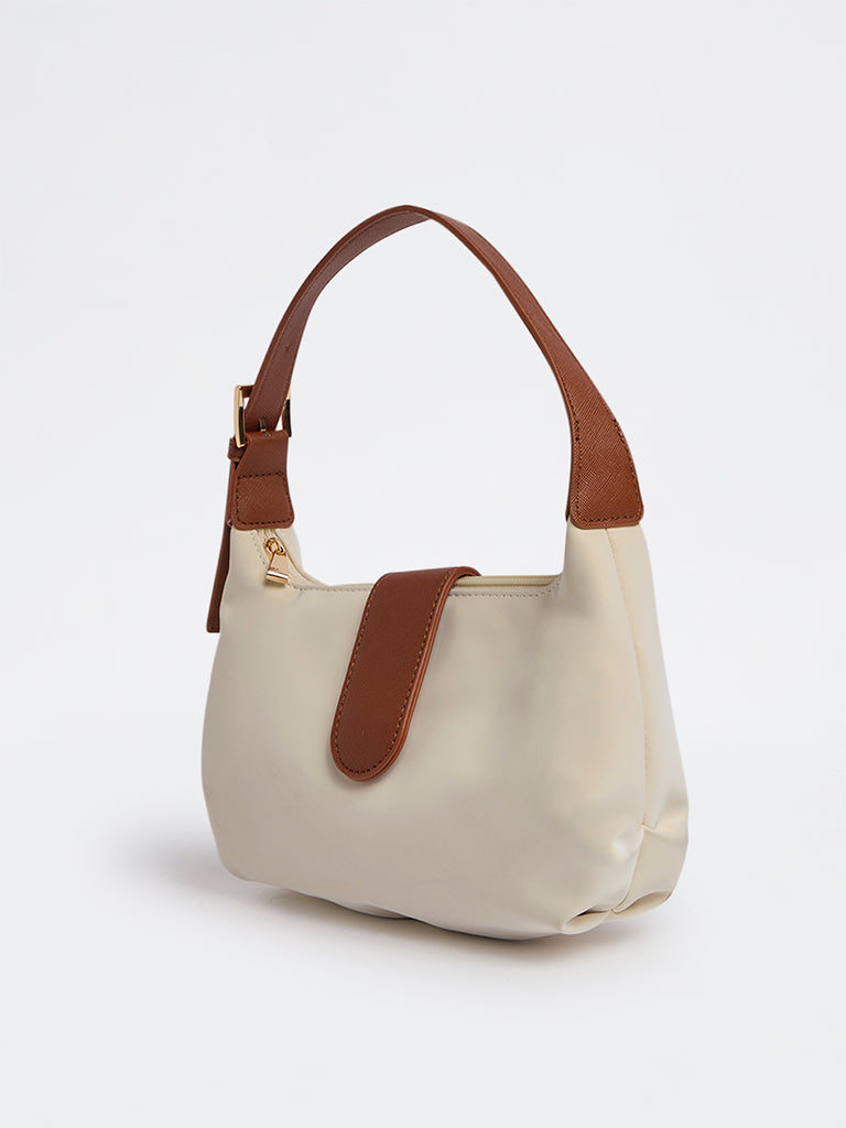 Westside Off-White Flap-Detailed Shoulder Bag