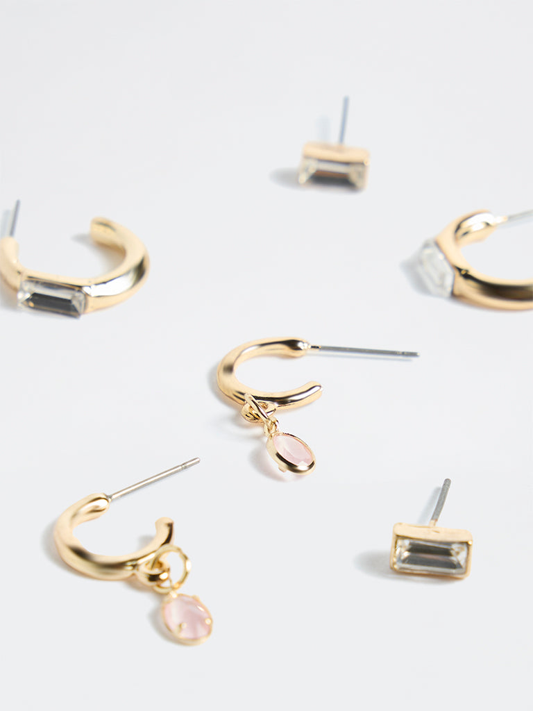 Westside Accessories Gold Dainty Stone Earrings - Pack of 3