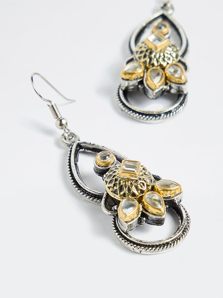 Westside Accessories Silver Kundan Fishhook Earrings