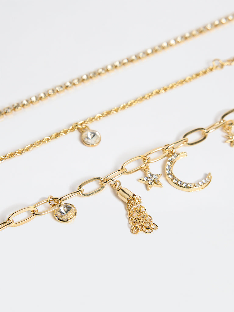 Westside Accessories Gold Multi Charm Bracelets - Pack of 3